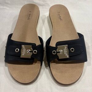 Dr. Scholl’s Black Strap Slide Sandals with Metal Buckle